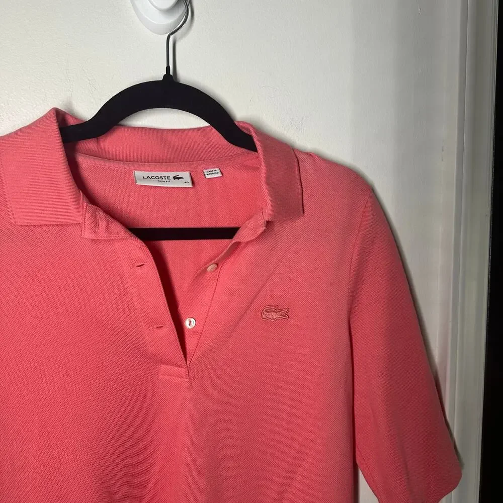 Lacoste Women's Pink Slim Fit 3/4 Sleeve Polo Size 40 Collared Shirt - Picture 2 of 6